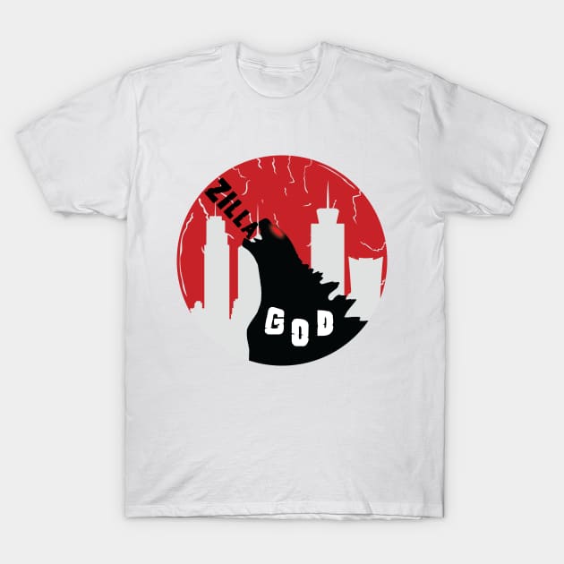 Angry Godzilla With Red Japanese Flag T-Shirt by AqlShop